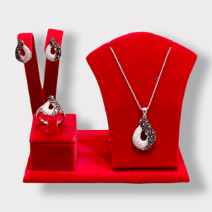 Pretty Silver 3 piece Bridal Jewellery set with Necklace, Earrings, Ring, Contemporary Jewelry Bride