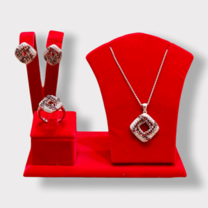 Alternative view of Pretty Silver 3 piece Bridal Jewellery set with Necklace, Earrings, Ring, Contemporary Jewelry Bride